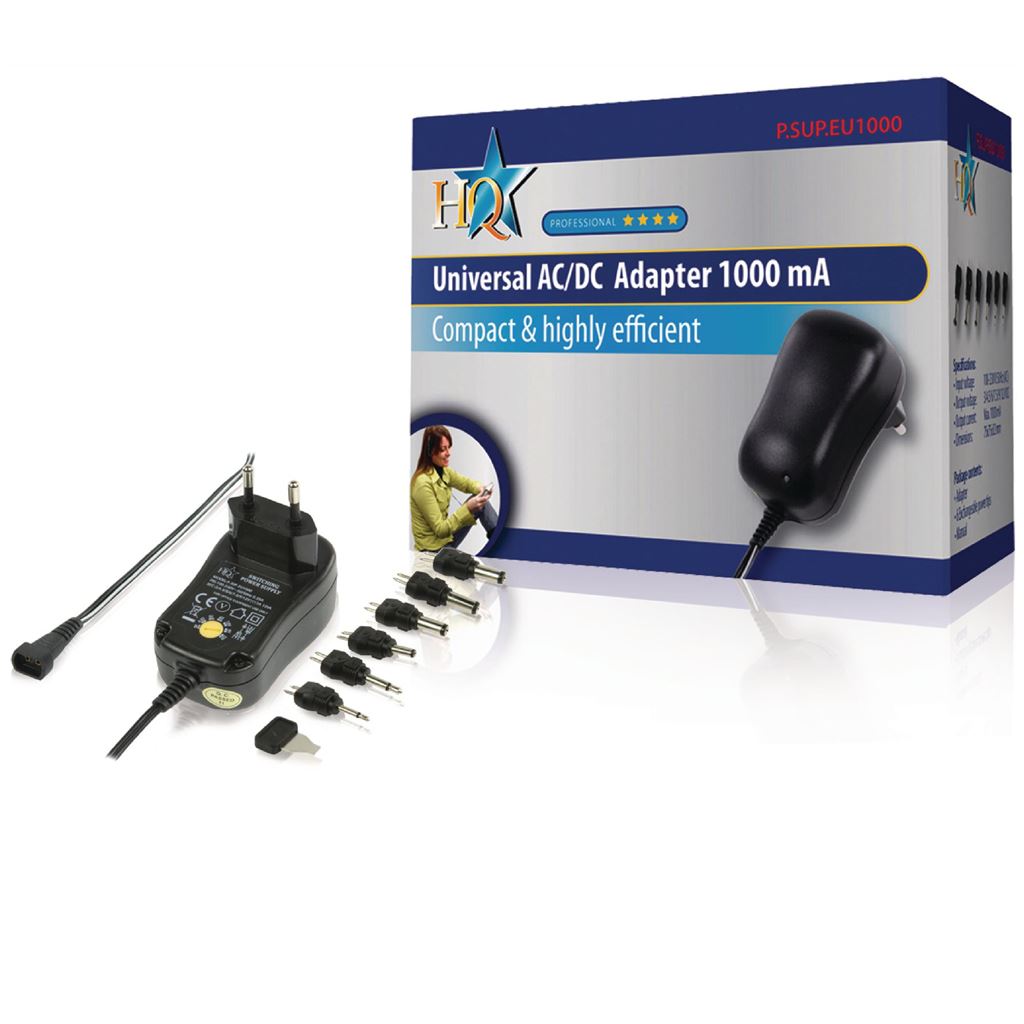 HQ Universal AC Power Adapter 3 / 4.5 / 5 / 6 / 7.5 / 9 / 12 VDC 1.0 A Black - ACPA001