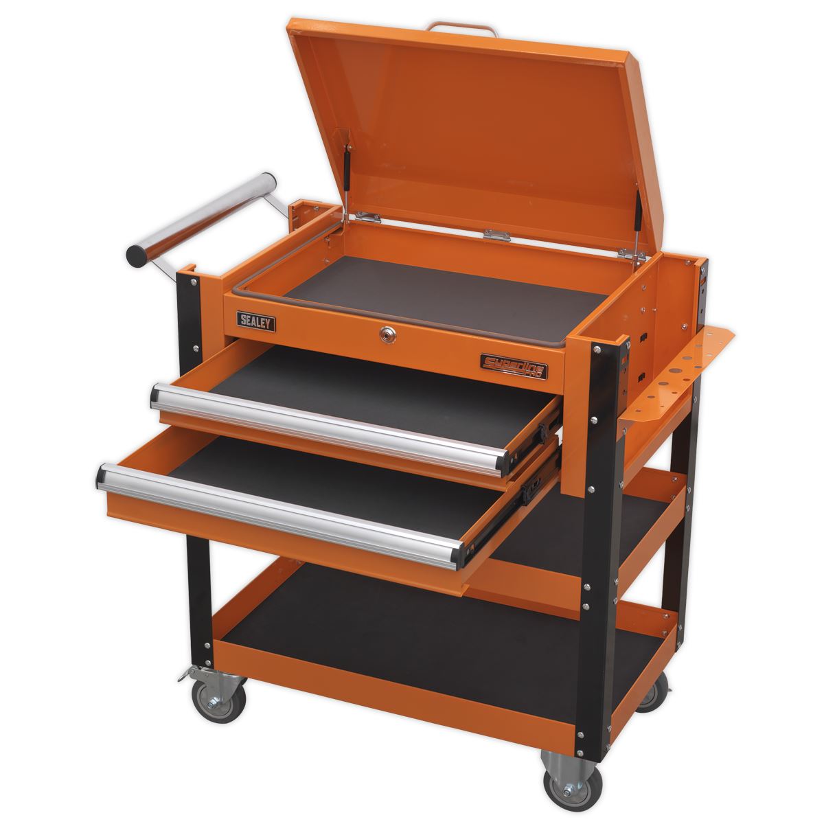 Sealey HD Mobile Tool & Parts Trolley 2 Drawer & Locking Top Orange AP760MO