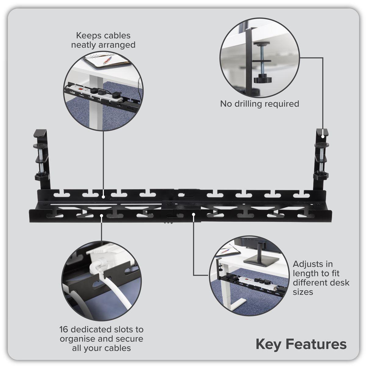 Dellonda Extendable Cable Management Tray 435/730 x 130 x 190 - Black DH276