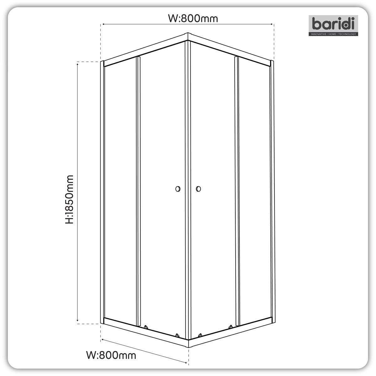 Baridi Corner Shower Entry Enclosure 800 x 800 x 1850mm with 6mm Tempered Glass - Chrome DH298