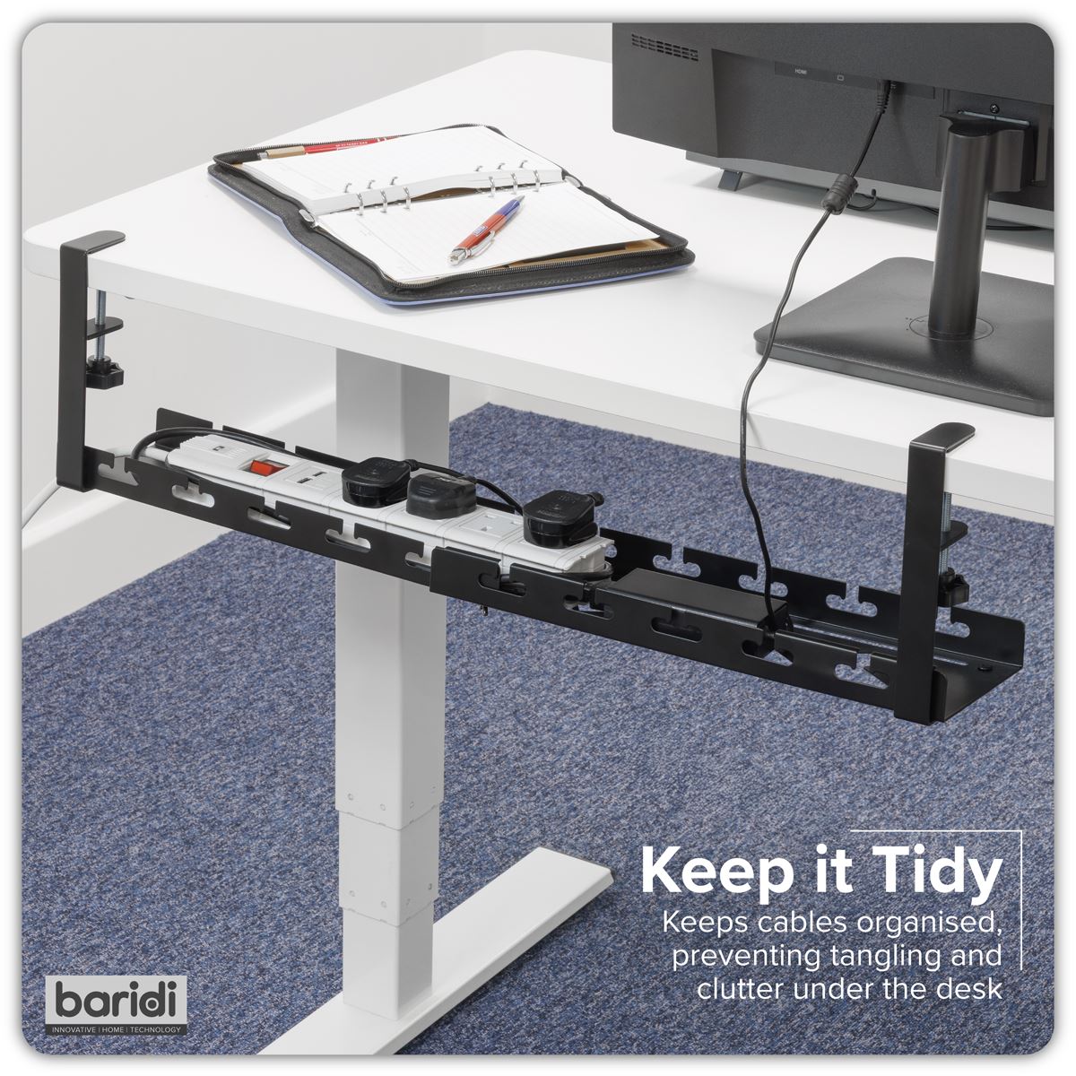 Dellonda Extendable Cable Management Tray 435/730 x 130 x 190 - Black DH276