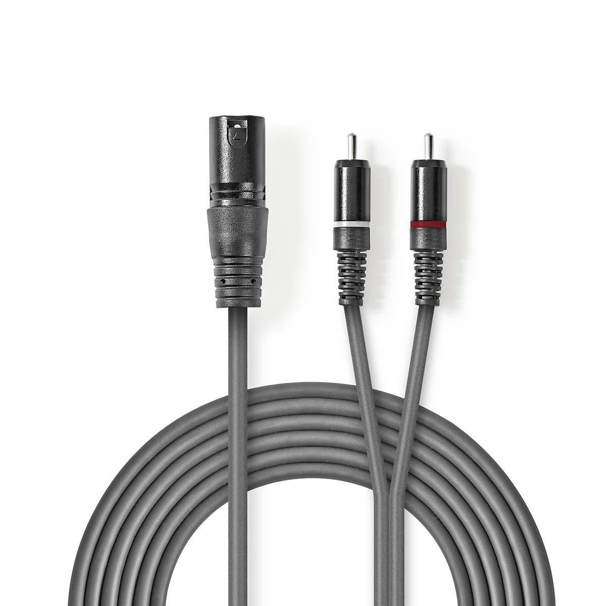 Nedis XLR Audio Cable XLR 3-Pin Male to 2x RCA Male 3m Grey COTH15200GY30