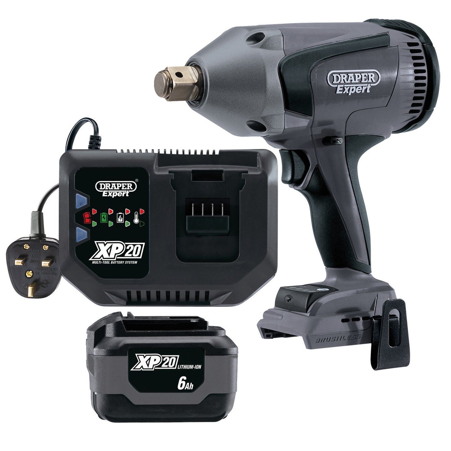 Draper Xp20 20V 3/4" 100Nm Brushless Impact Wrench & Battery Fast Charger -94081
