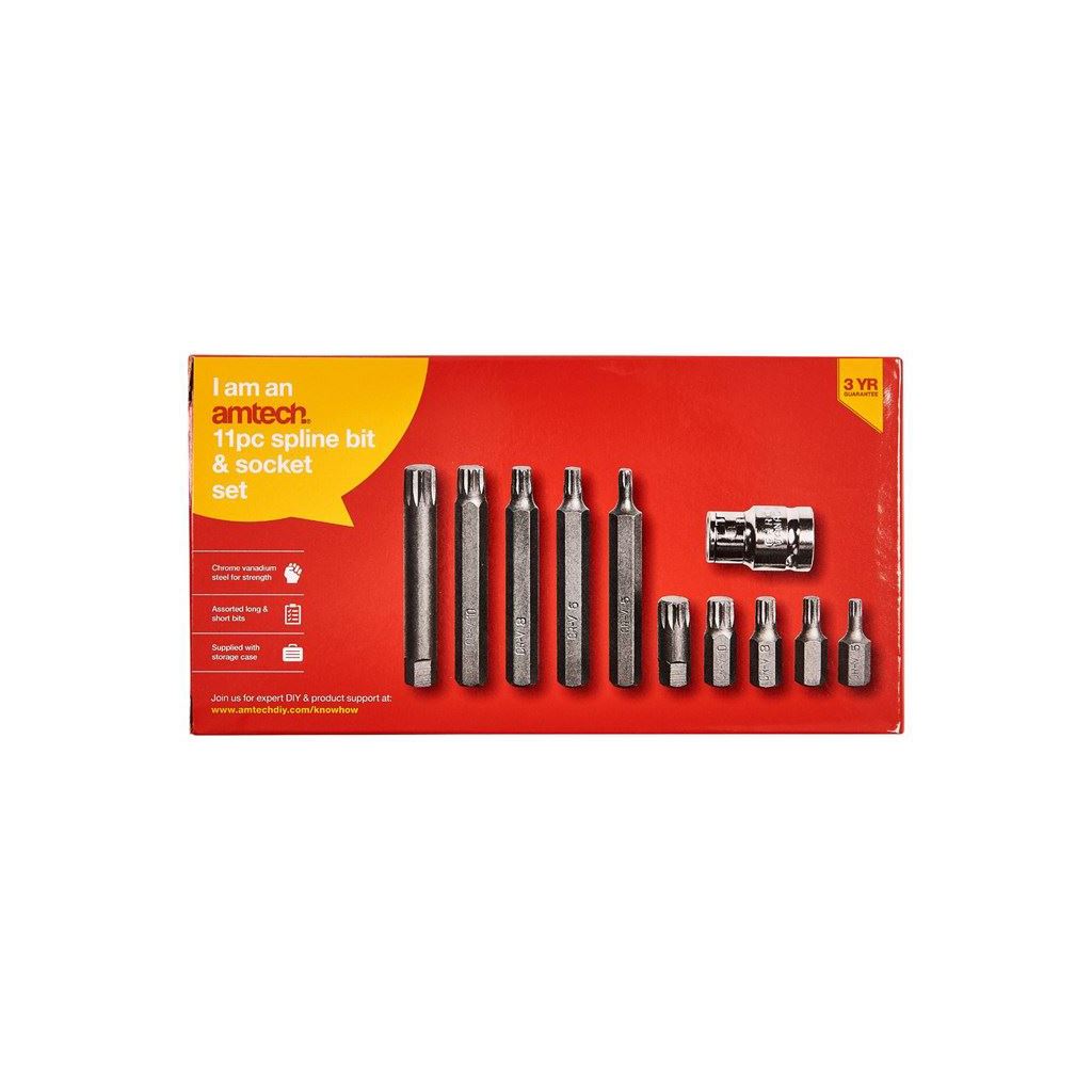 Amtech 11 Piece Spline Bit Sockets 1/2" Drive Adaptor 30mm/75mm M5 M6 M8 M10 M12 - I8450
