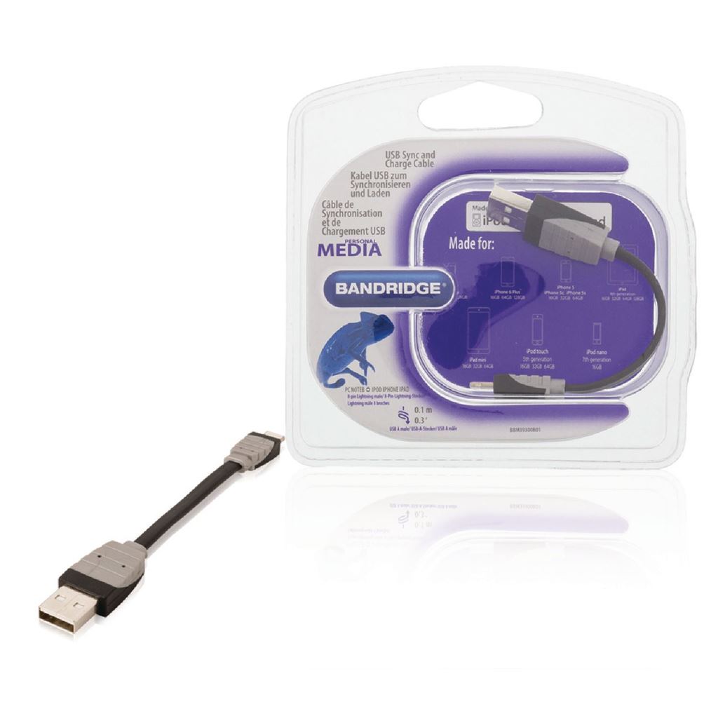 Bandridge USB sync and charge cable USBA male to 8-pin Lightning male 0.10m black - BBM39300B01