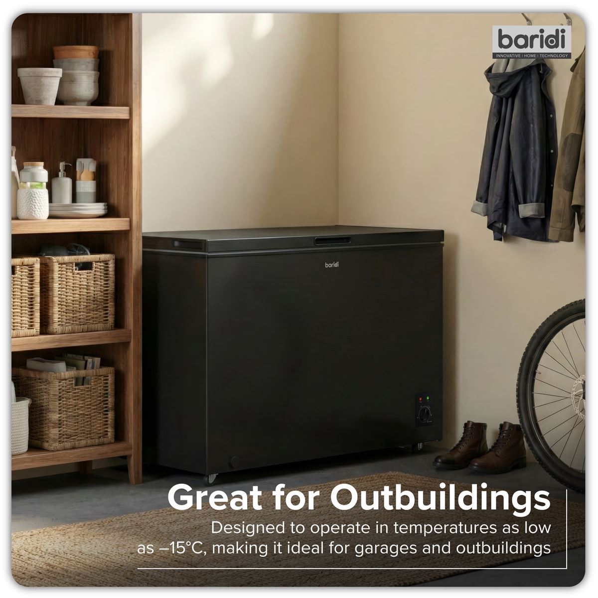 Baridi Freestanding Chest Freezer 299L Capacity - Black DH261