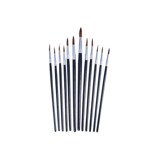 12 Piece Pointed Tip Artist Paint Brush Set Professional Quality Art/Craft/Hobby - S4120