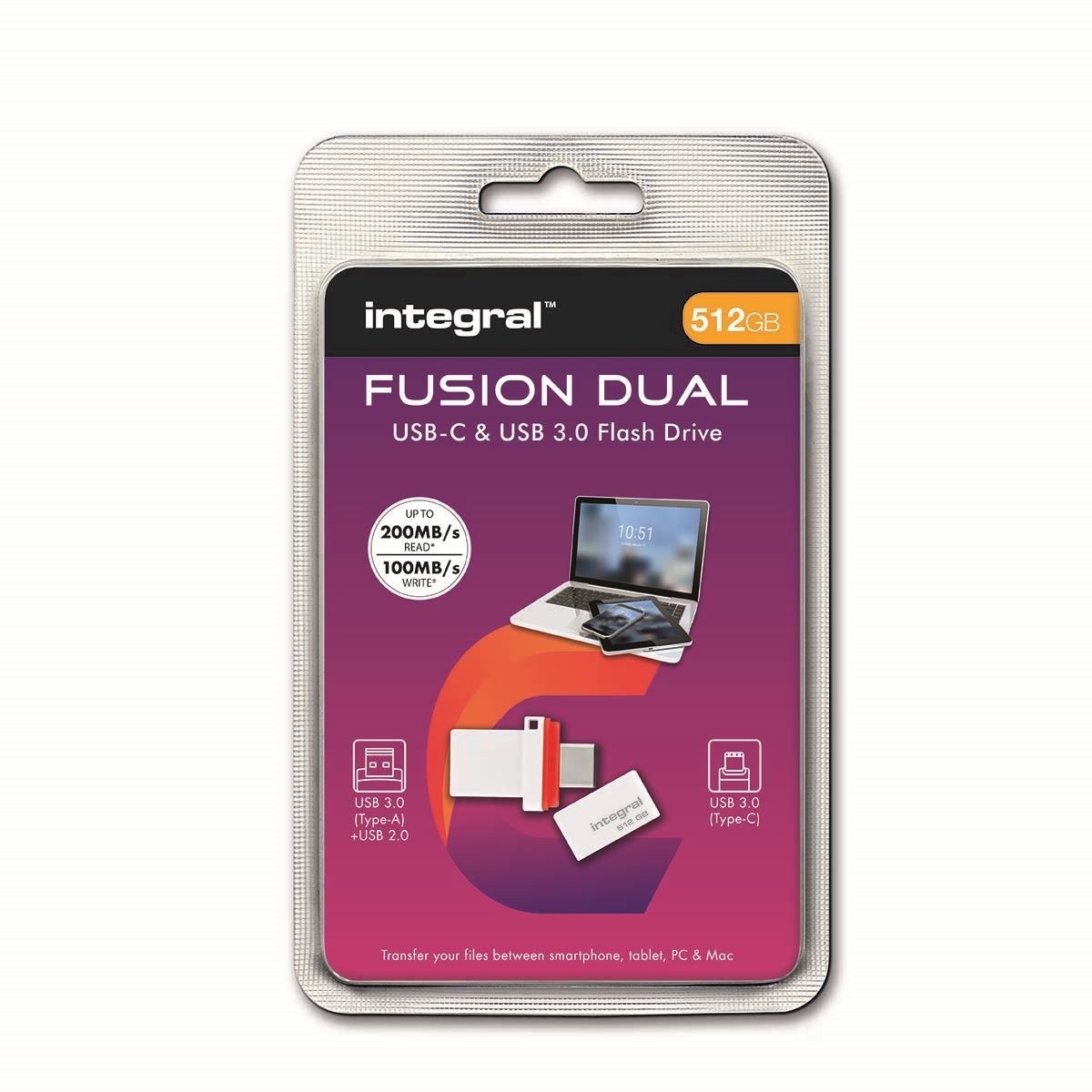 Integral Fusion Dual USB-C & USB 3.0 Flash Drive 512 GB