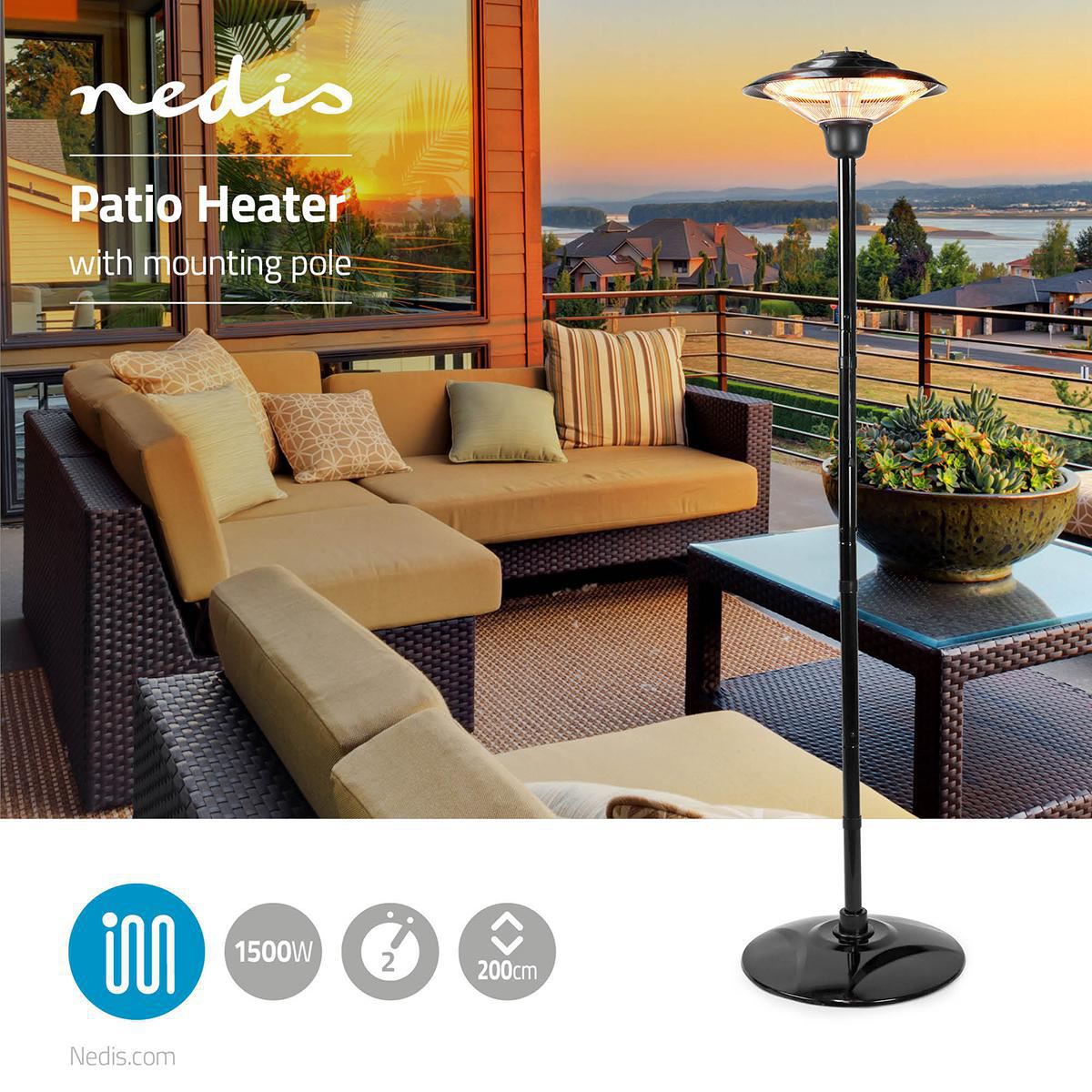 Nedis Patio Heater With Pole 200cm 1500W IP34 - HTPA15EBK
