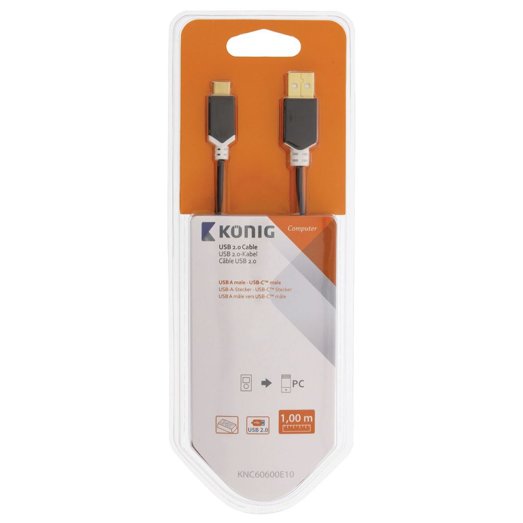 Konig USB 2.0 Cable USB-C Male toA Male 1m Anthracite KNC60600E10 - CCBW60600AT10