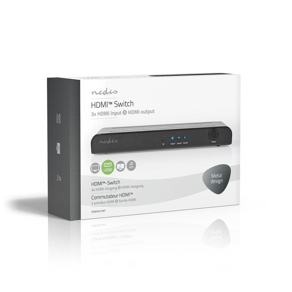 Nedis HDMI Switch 3-Port to 3x HDMI Input 1x HDMI Output 4K2K@60FPS/HDCP2.2 - VSWI3473AT