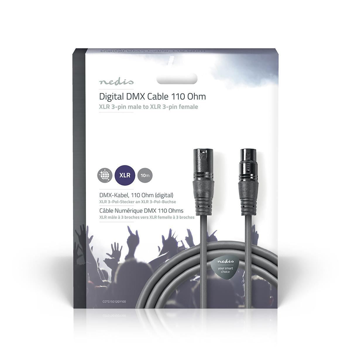 Nedis Digital DMX Cable 110 Ohm XLR 3-Pin Male to XLR 3-Pin Female 10m Grey - COTG15012GY100