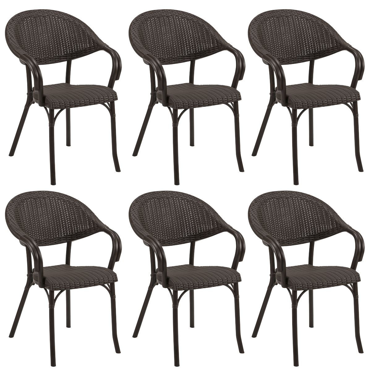 Dellonda Armchair Weather Resistant PP Body Stackable x 6, Dark Wood DG205