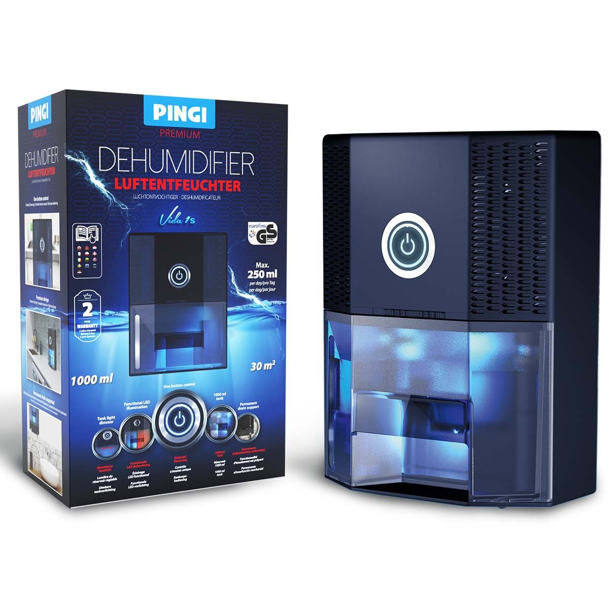 Vida 1S Pingi DeHumidifier 1000ml 1 Litre 30m2 Coverage