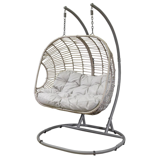 Sealey Dellonda Egg Hanging Swing Chair, Wicker Rattan Basket, Steel Frame, Double DG61