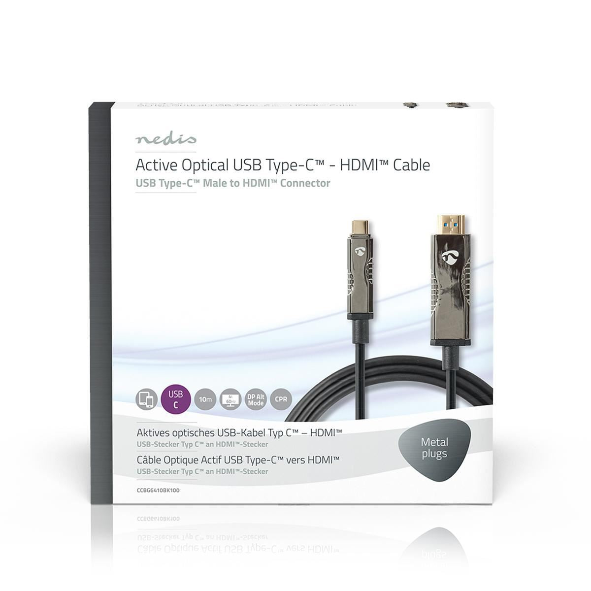 Nedis USB Type-C to HDMI Cable AOC Type-C Male to HDMI Connector 10m Black - CCBG6410BK100