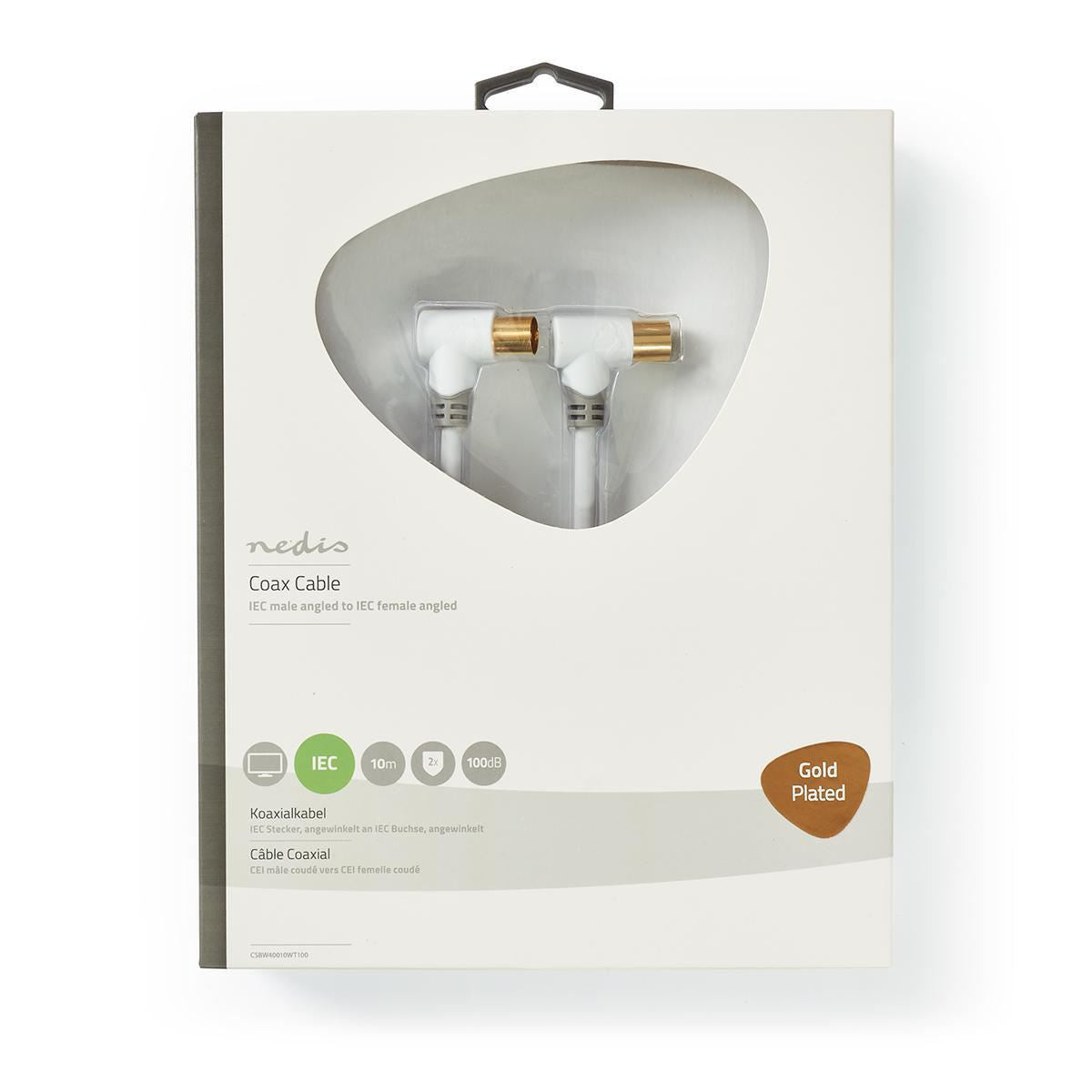 Coax Cable 100dB IEC (Coax) Male Angled to IEC (Coax) Female Angled 10m White