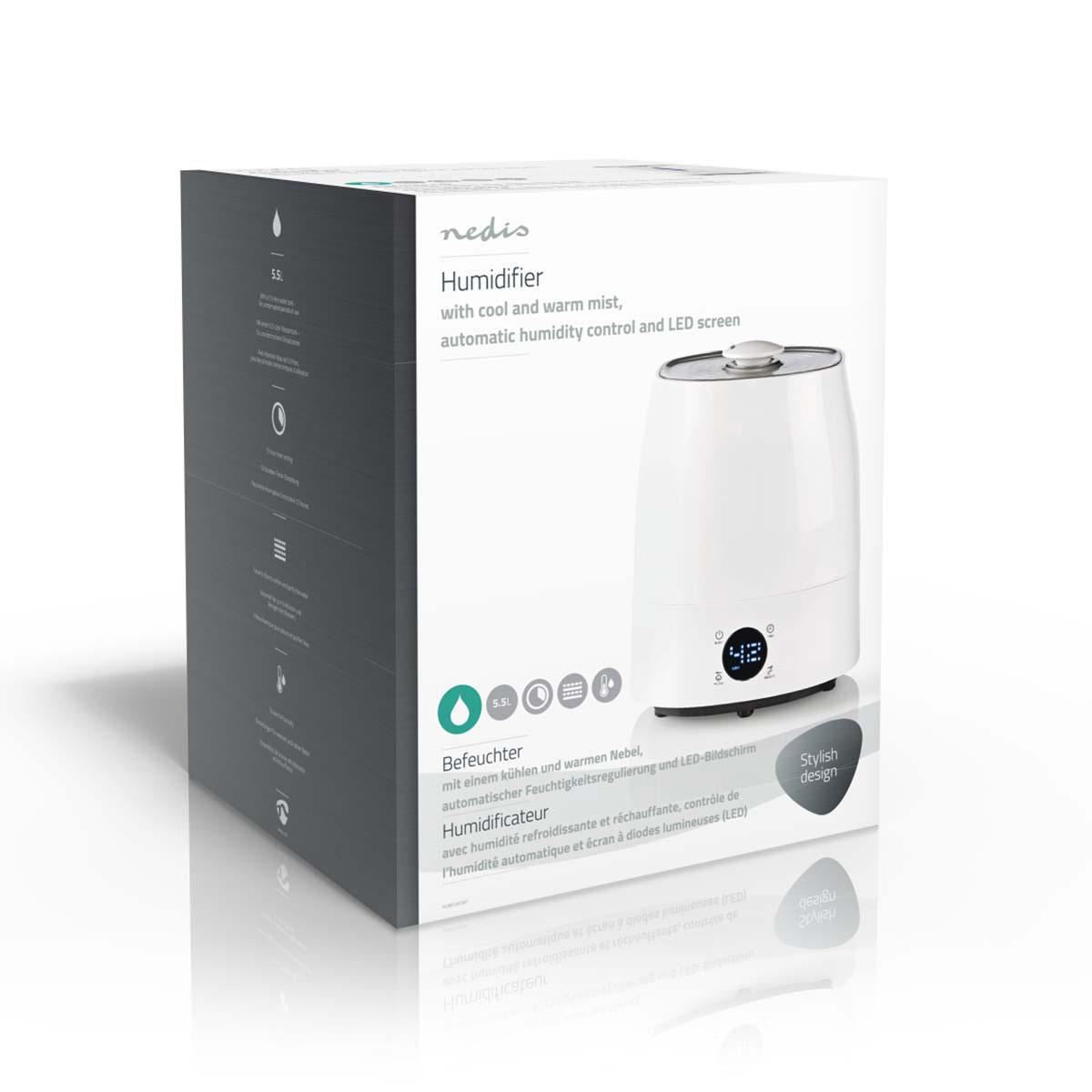 Nedis Humidifier 5.5L Hygrometer LED Screen Timer HUMI120CWT