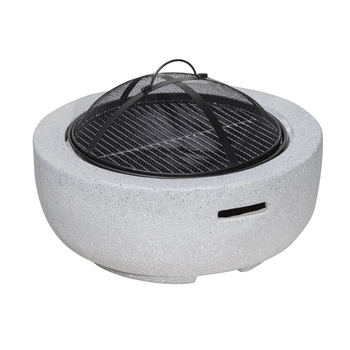Dellonda Round MgO Fire Pit with BBQ Grill, 60cm, Safety Mesh Screen Light Grey