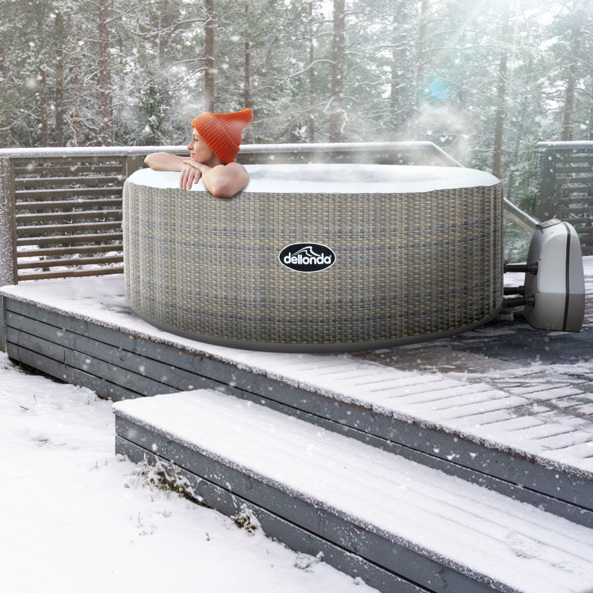 Dellonda 2-4 Person Inflatable Hot Tub Spa with Smart Pump - Rattan Effect DL90
