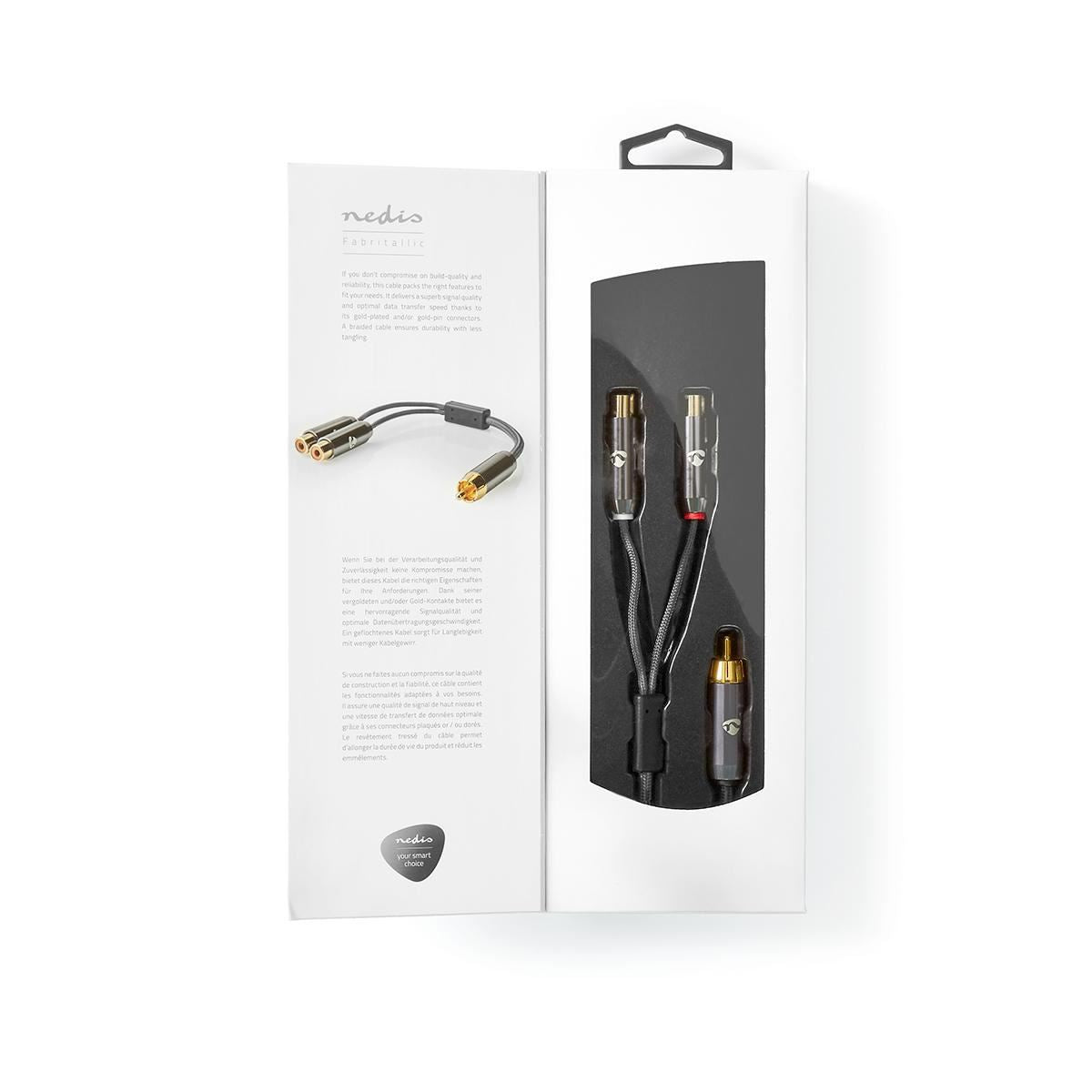 Nedis Subwoofer Cable RCA Male to 2x RCA Female Gun Metal Grey Braided Cable - CATB24010GY02