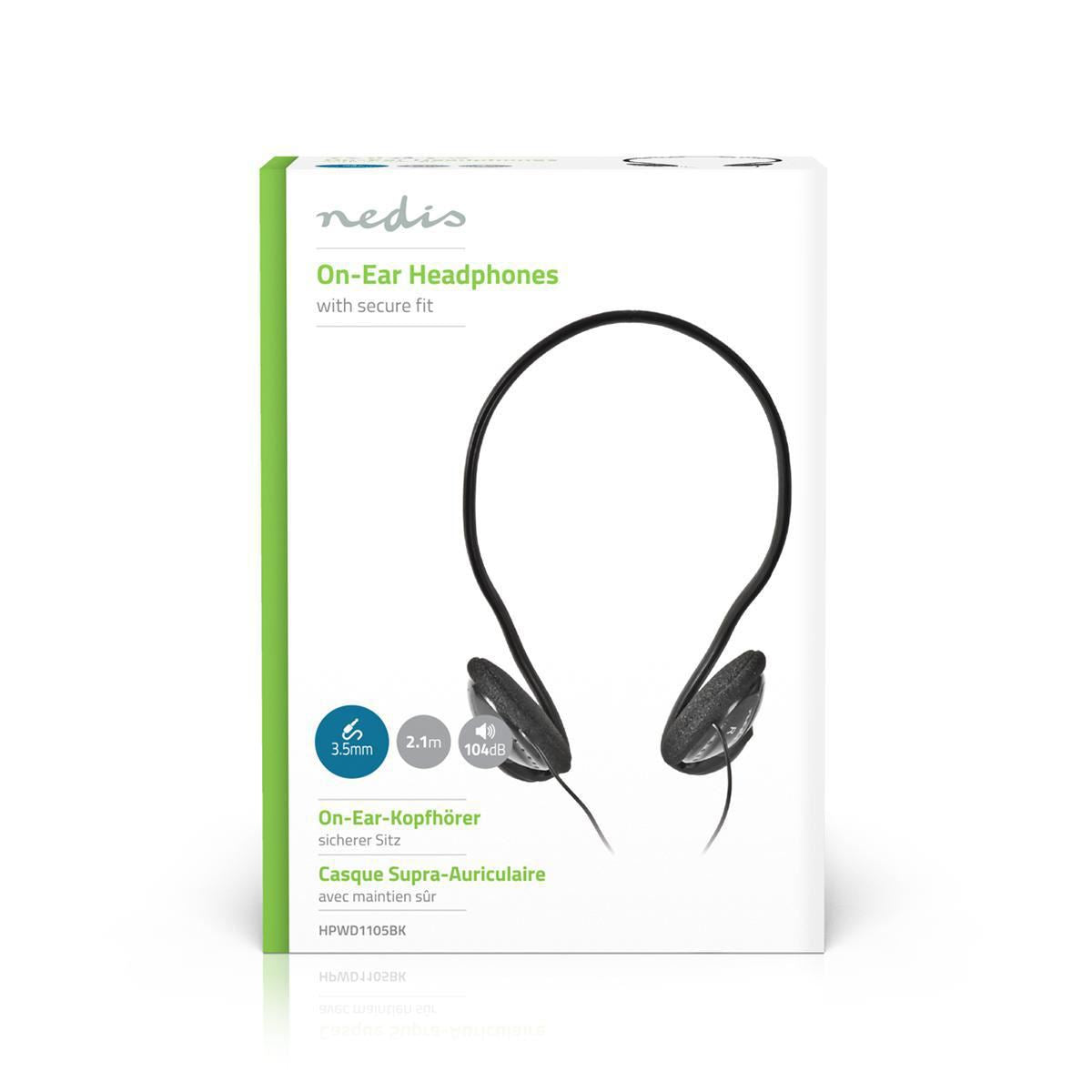 Nedis Wired Headphones 2.1m Round Cable On-Ear Black - HPWD1105BK
