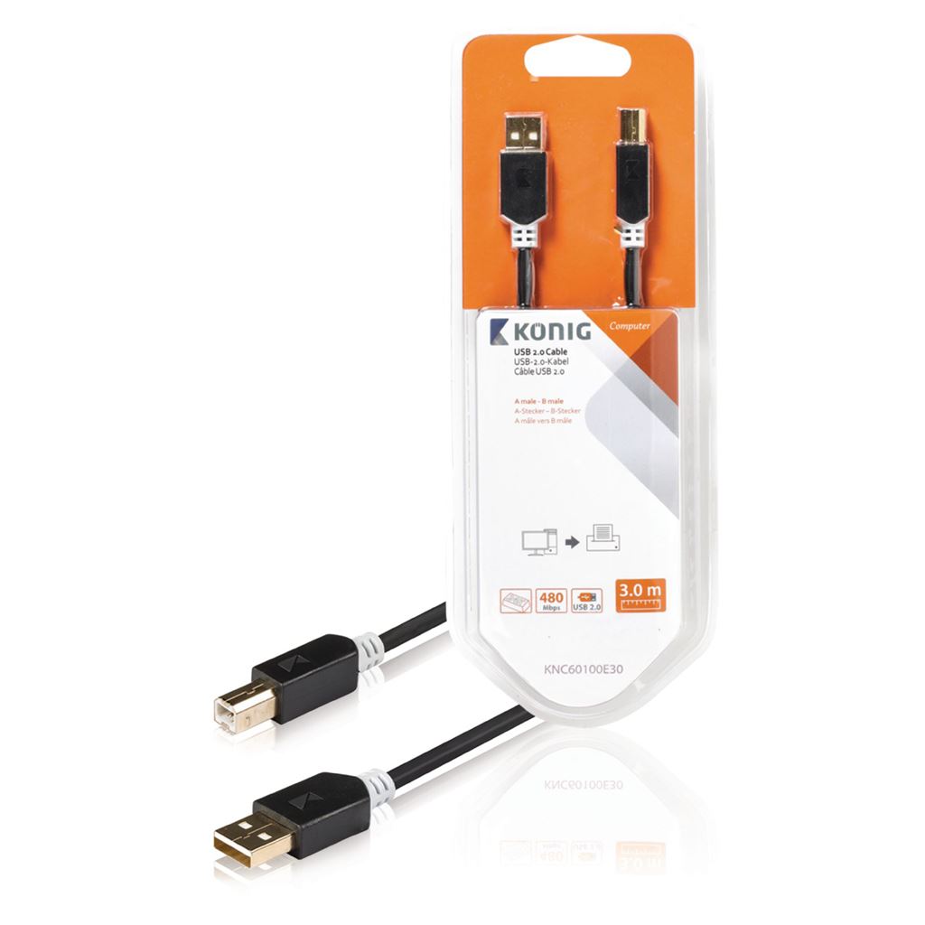 Konig USB 2.0 cable A male to B male 3m grey - CCBW60100AT30