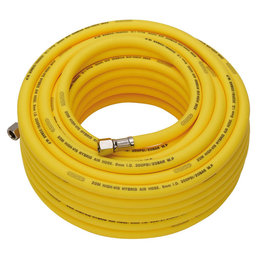 Draper High Visibility Hybrid Air Hose, 20m x 8mm, 1/4" BSP, Yellow