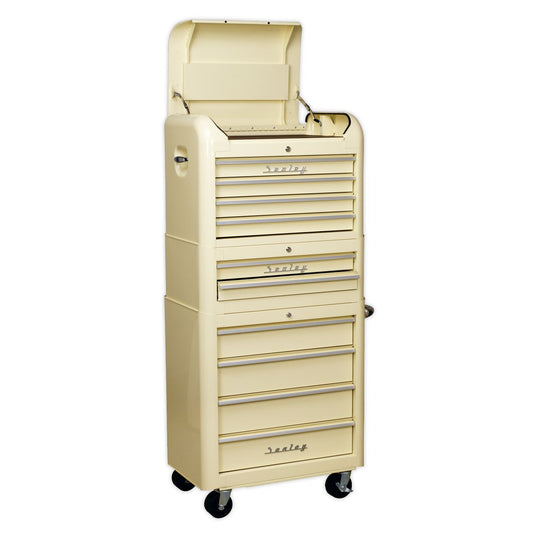Sealey Retro Style Topchest,Mid-Box & Rollcab Combo 10 Drawer Cream AP28COMBO2
