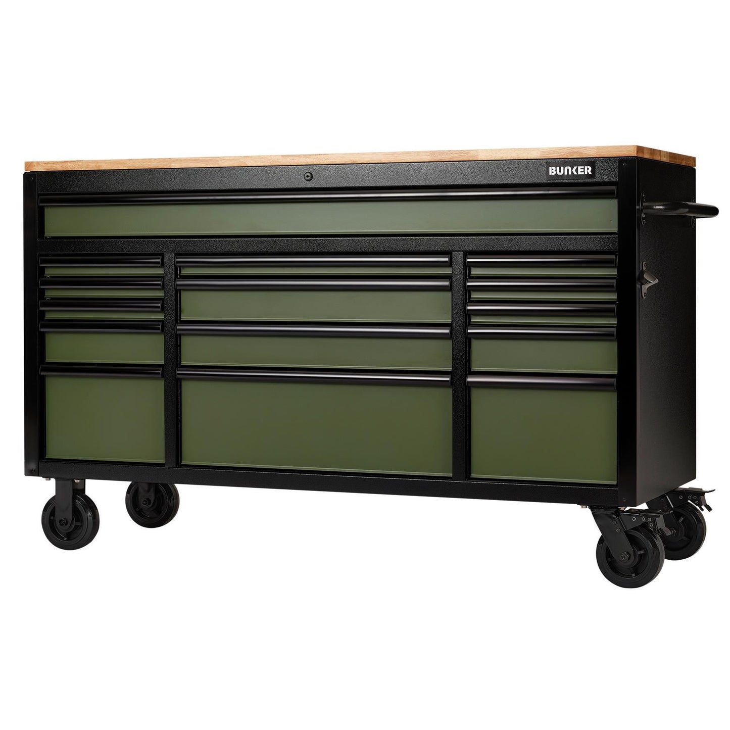 Bunker BUNKER� 15 Drawer Workbench Roller Tool Cabinet, 61", Green