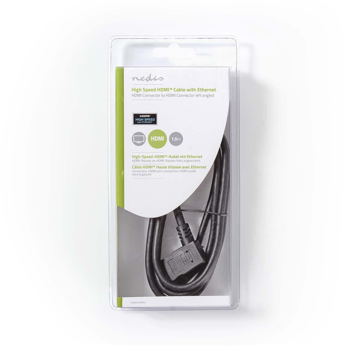 Nedis High Speed HDMI Cable to HDMI Connector Left Angled 1.5m Black - CVGB34250BK15