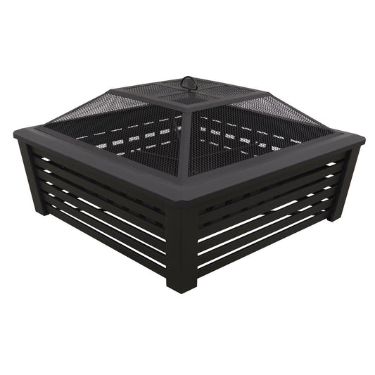 Dellonda 35" Square Outdoor Fire Pit, Black DG43