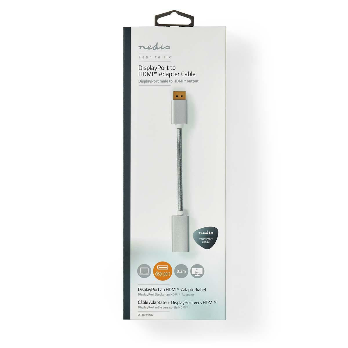 Nedis DisplayPort Cable DisplayPort Male HDMI Output 4K@60Hz Gold Plated 0.20m - CCTB37150AL02