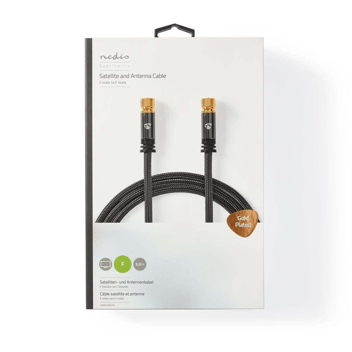 Nedis Satellite and Antenna Cable F Male to F Male 5m Gun Metal Grey - CSTB41000GY50