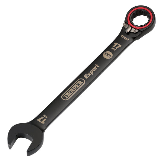 Draper Expert HI-TORQ  Metric Reversible Ratchet Combination Spanner 17mm, Black