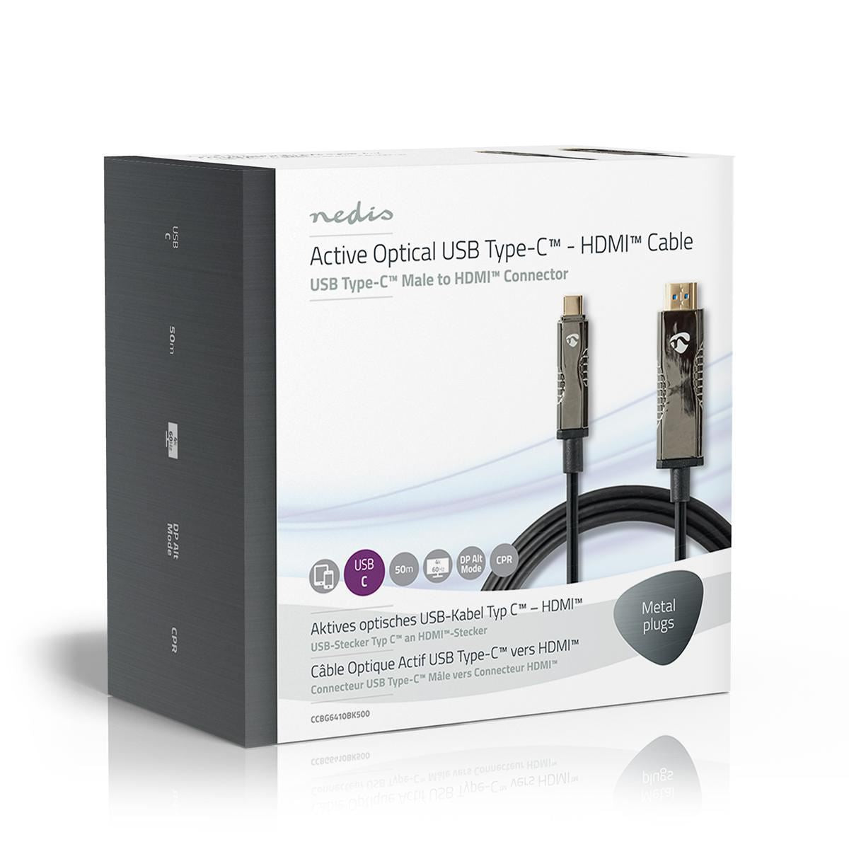 Nedis USB Type-C to HDMI Cable AOC Type-C Male to HDMI Connector 50m Black - CCBG6410BK500