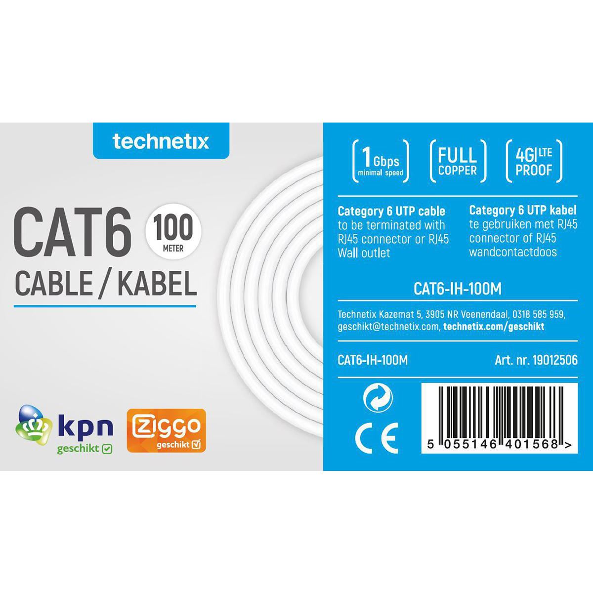 Technetix CAT6 UTP In home Installation Cable to 100M White Eca