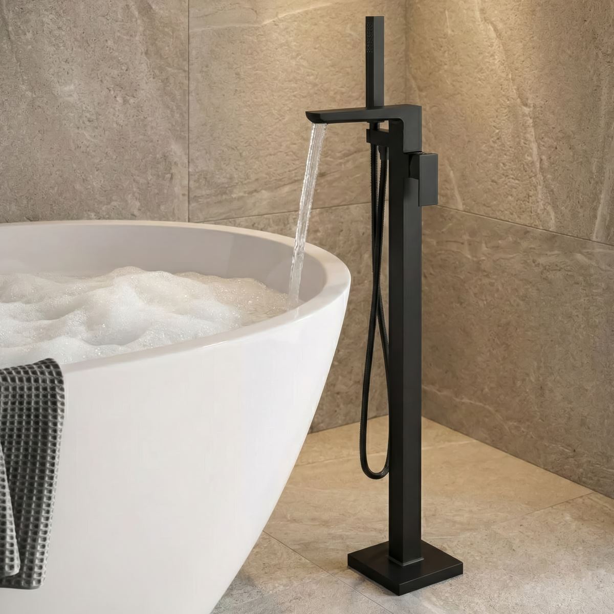 Baridi Freestanding Bath Mixer Tap with Shower - Matt Black DH401
