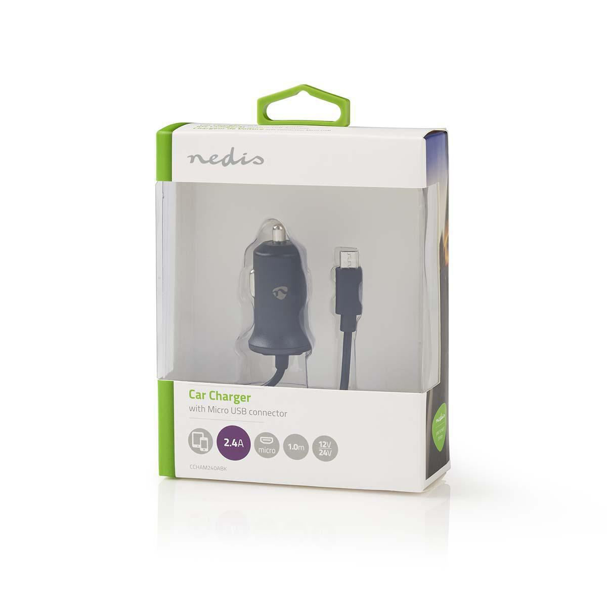 Nedis Car Charger 2.4A Fixed cable Micro USB Black CCHAM240ABK