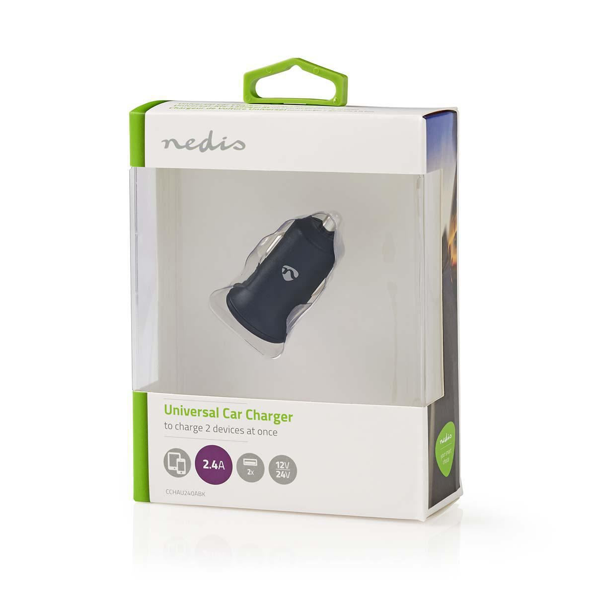 Nedis Car Charger 2.4A 2-outputs USB-A Black CCHAU240ABK