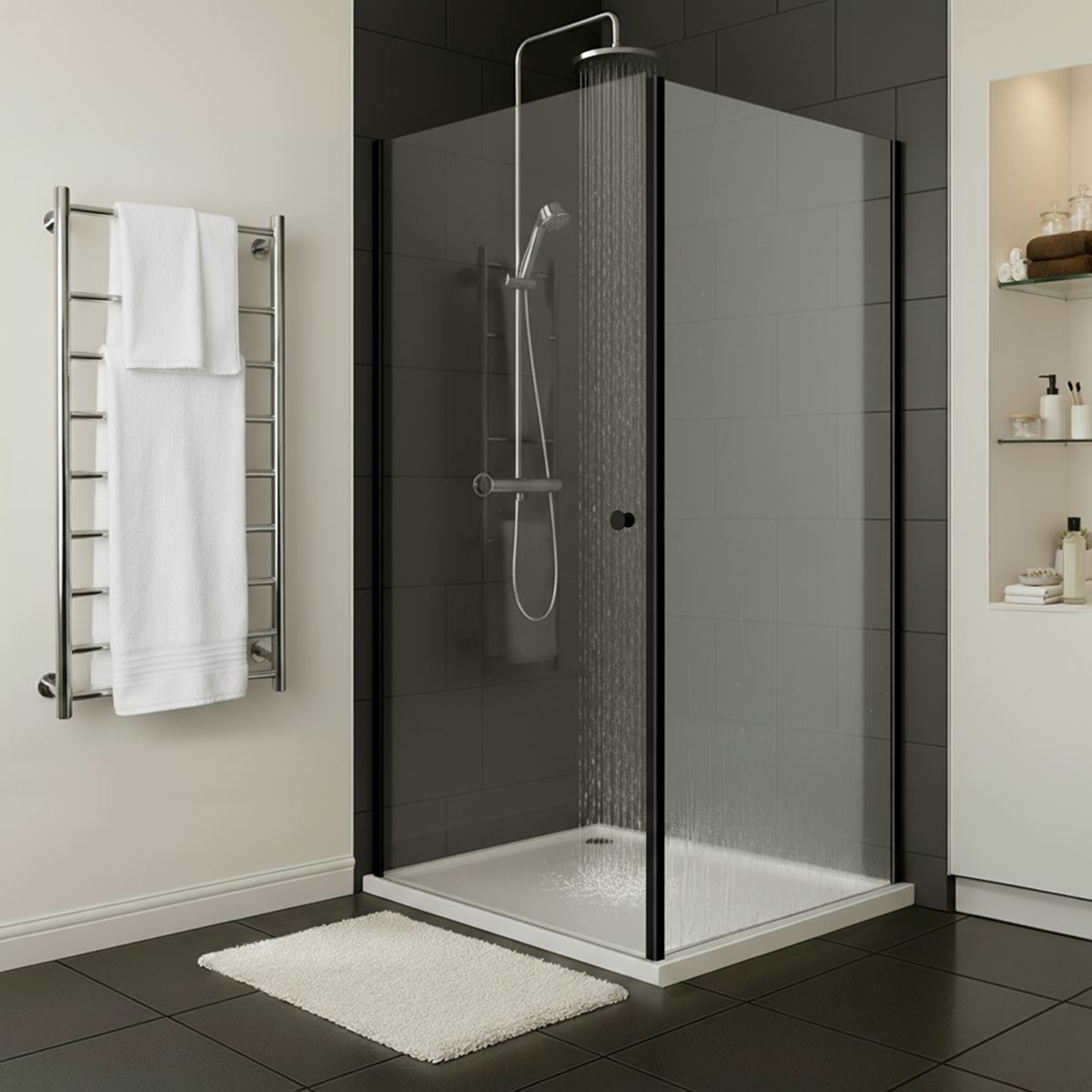 Baridi Side Panel for Sliding Shower Doors, 6mm Tempered Glass - Black DH297