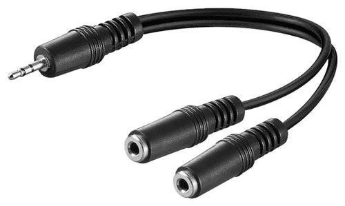 jack adapter cable black 0.2m 3.5mm male (3-pin stereo) to 2x 3.5mm female