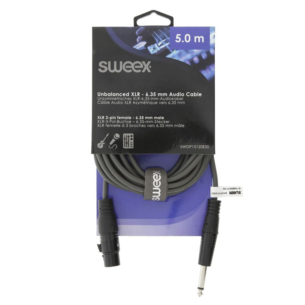 Sweex XLR Mono Cable XLR 3-Pin Female to 6.35mm Male 5m Dark Grey SWOP15120E50 - COTH15120GY50