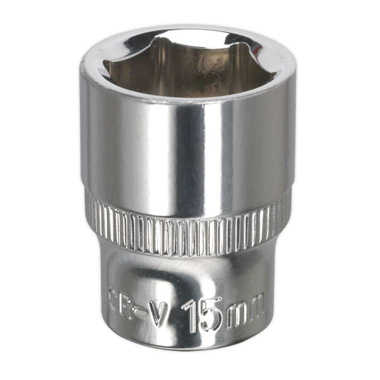 Sealey WallDrive Socket 15mm 3/8"Sq Drive Fully Polished SP3815