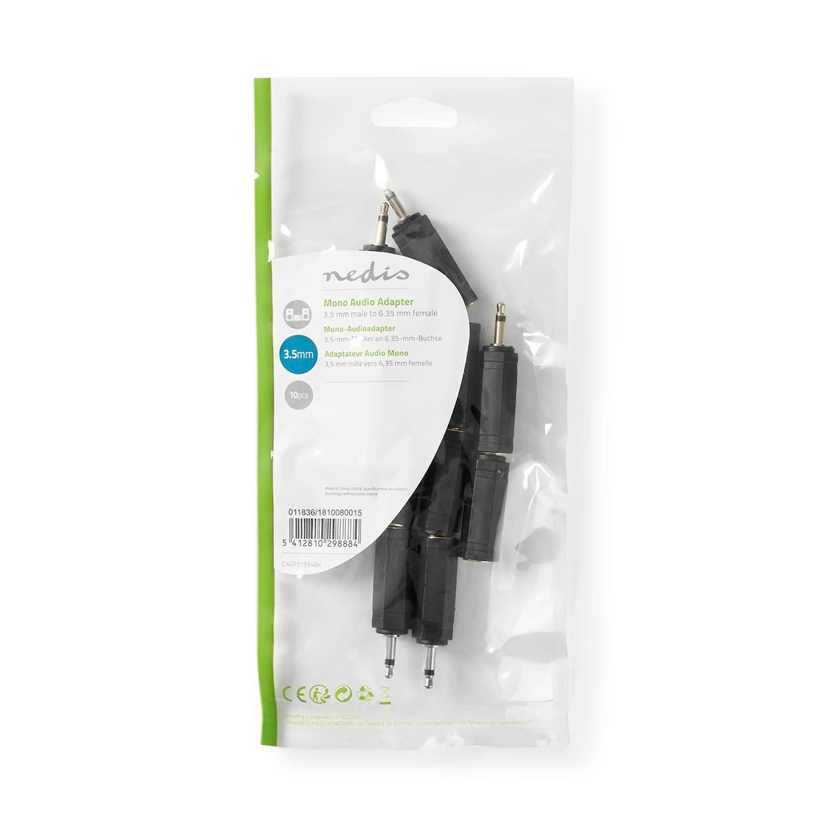 Nedis Mono Audio Adapter 3.5mm Male to 6.35mm Female 10 pieces Black - CAGP22934BK