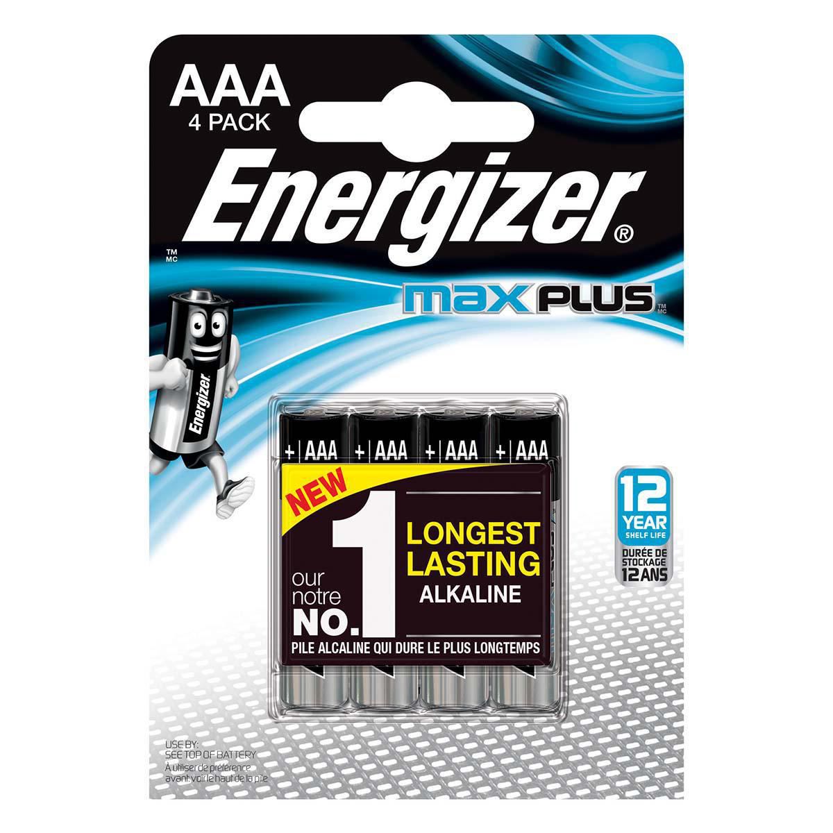 Energizer Max Plus 4x AAA Alkaline Batteries 1.5V Max Plus