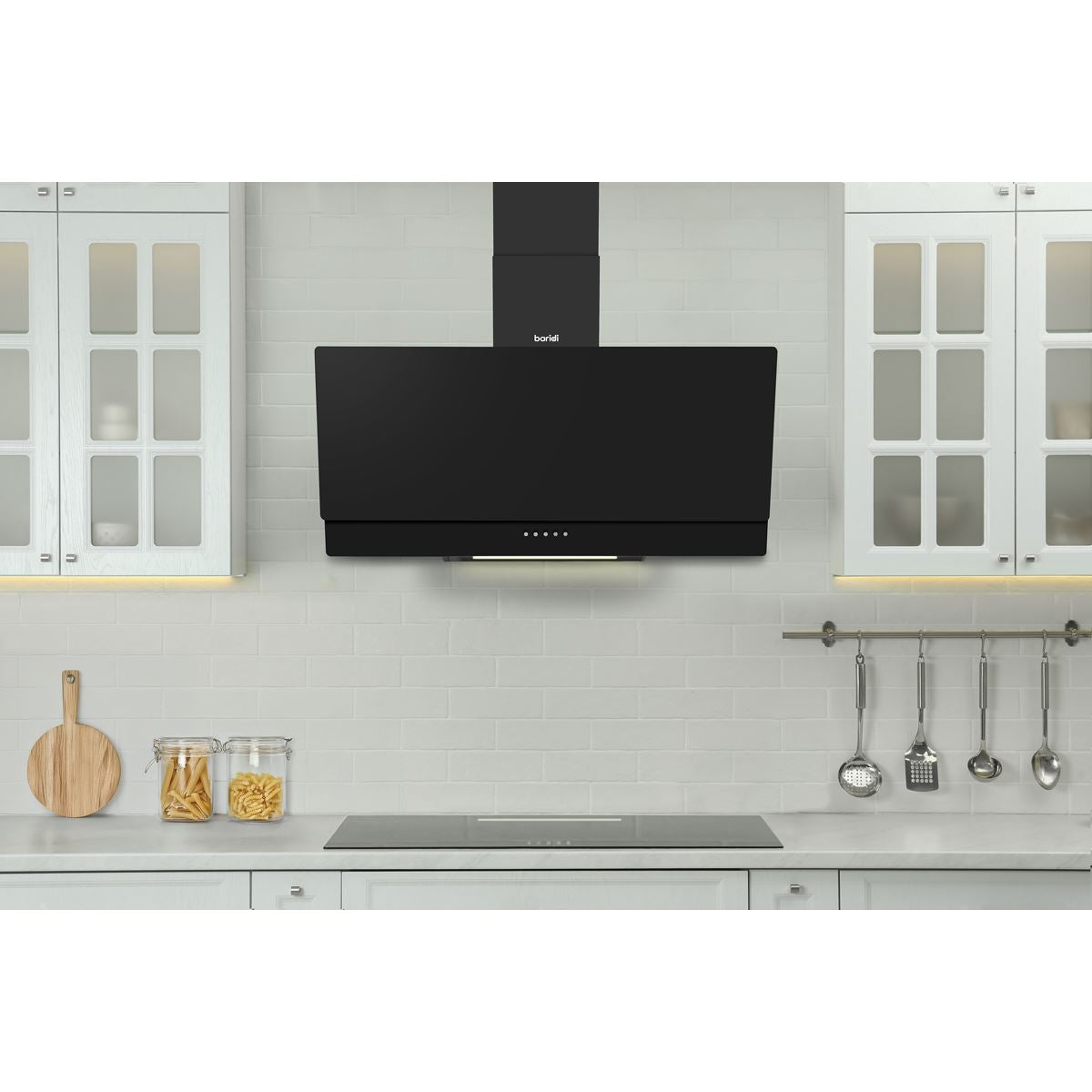 Baridi Angled Chimney Cooker Hood with Carbon Filters & LED Lamp 90cm