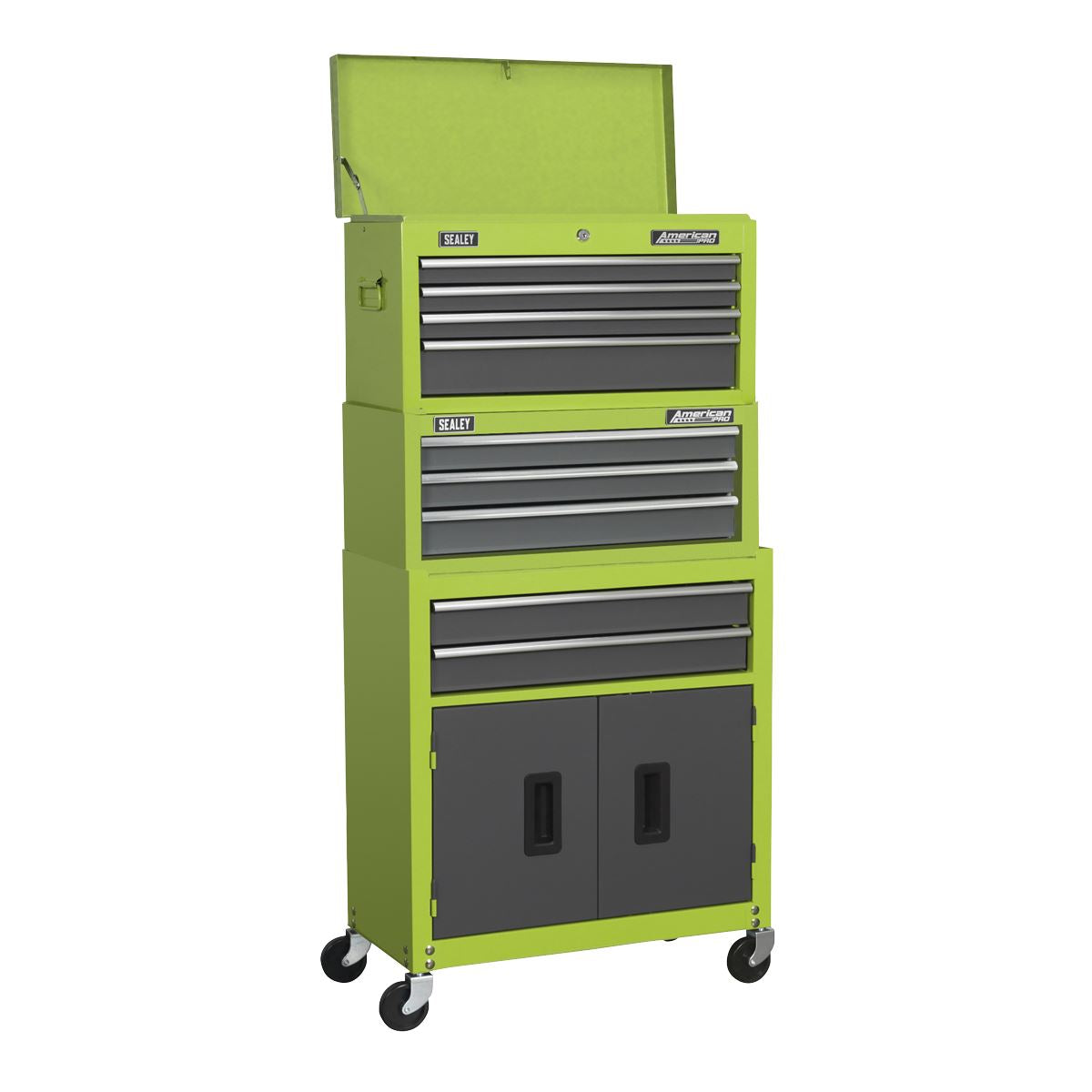 Sealey Rollcab, Mid-Box & Topchest Stack - Hi-Vis Green AP2200BBHVSTACK