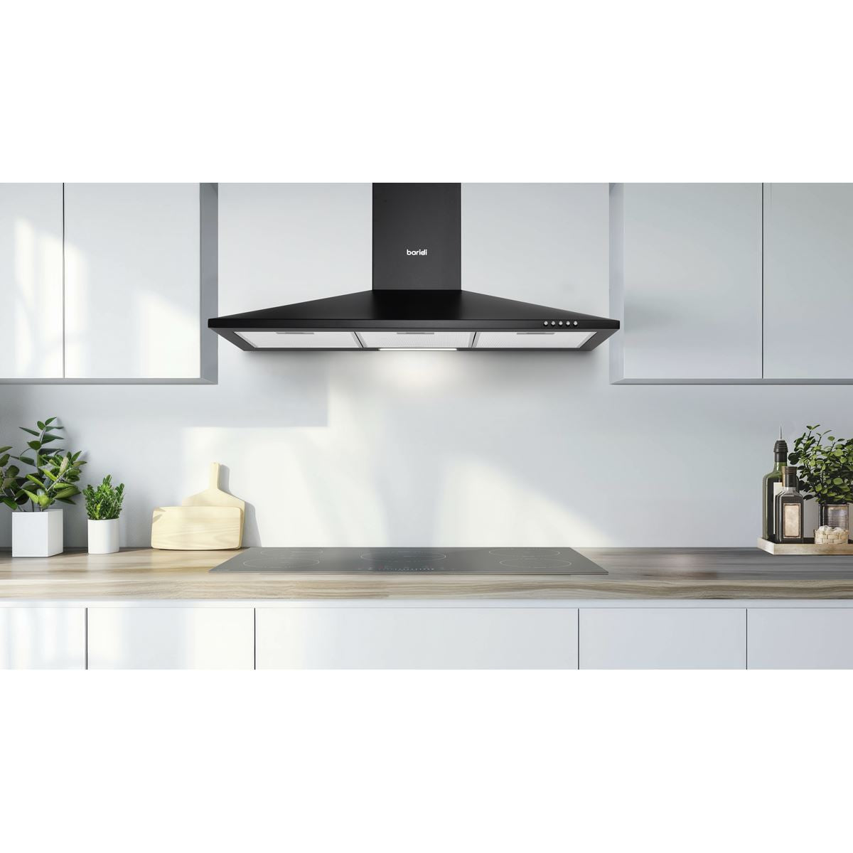 Baridi Cooker Hood, Chimney Style with Carbon Filters 90cm - Black DH59