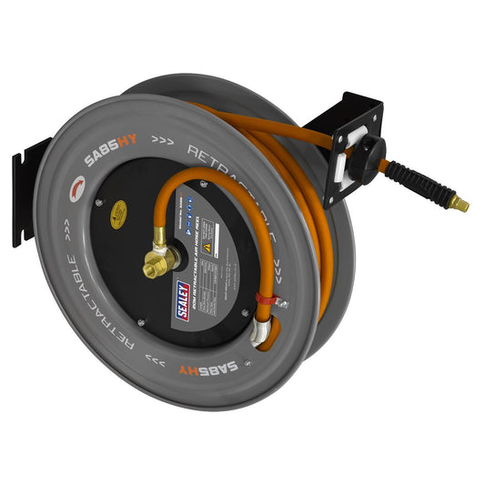 Sealey 20m Retractable High-Visibility Hybrid Air Hose with Steel Reel 10mm ID